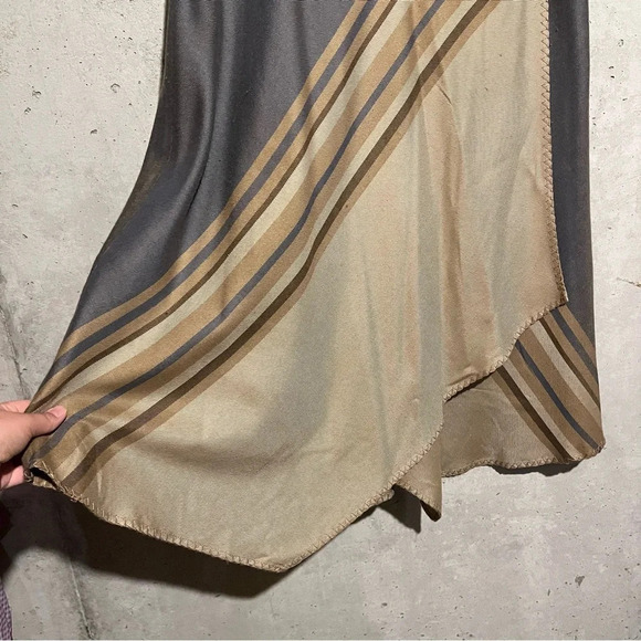Coldwater Creek Boho Faux Wrap Midi Skirt Tan Grey Geometric Stripe Draped Sz L - Picture 4 of 11